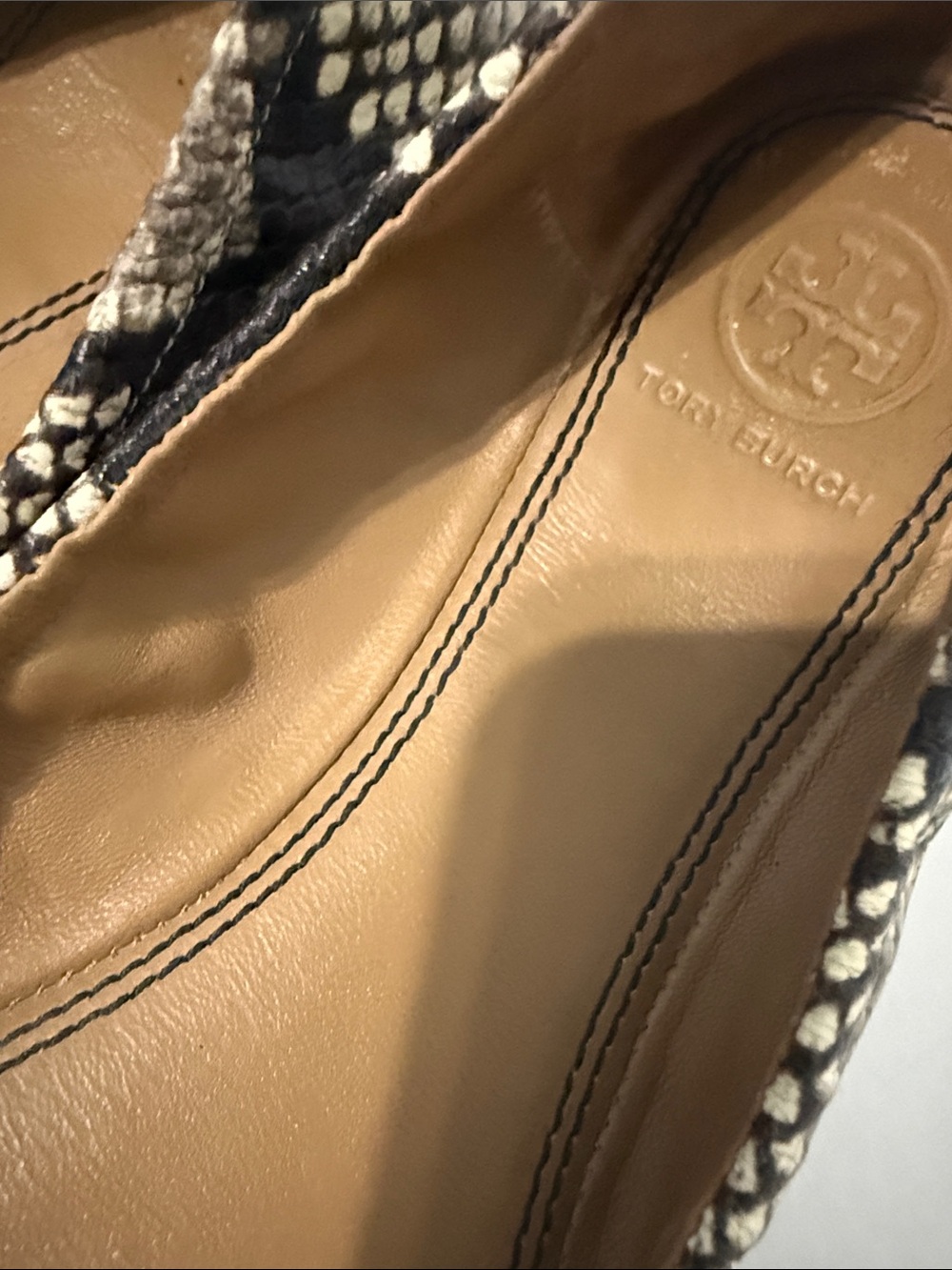 Tory Burch Minnie Cap-Toe Python Embossed Leather Ballet Flats Size 38 US 7.5 - Picture 2 of 6